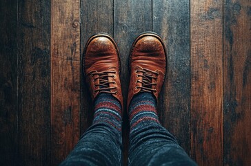 Brown Leather Shoes on Wooden Floor