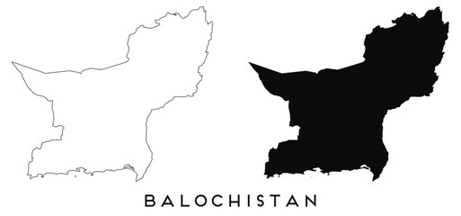Balochistan map outline and black silhouette vector