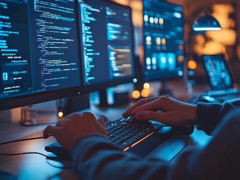 Hands Masterfully Manipulating Keyboard and Mouse Developer Crafting Intricate UI Designs in