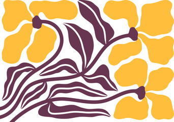 Autumn florals vector illustration. Fall flower composition. Botanical print in matisse style