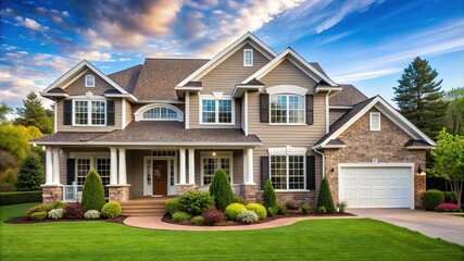 Real Estate For Sale Open House Welcome Sign Suburban Cape Cod Two Story Tall Home Residential District Neighborhood
