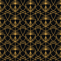 Vector seamless pattern in art deco retro style. Abstract golden nouveau background with elegant luxury geometric shapes for fashion, banner, print