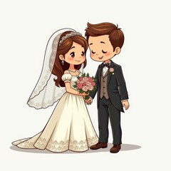 Cartoon Bride and Groom Wedding Illustration