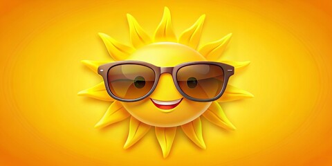 A bright yellow sun icon wears trendy shades, radiating warmth and coolness, evoking feelings of fun, relaxation, and