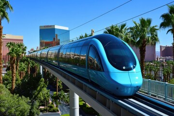 Naklejka premium Las Vegas Monorail. Iconic Urban Transport Bridge in City Landscape