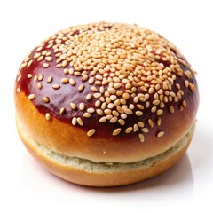 Delicious round bread topped with red bean filling and sesame seeds. Generative AI