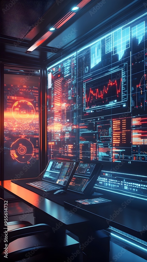 Wall mural radiant holographic command center revealing real time website kpis and performance data visually