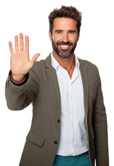 Fototapeta premium PNG Man with welcoming gesture finger adult smile.