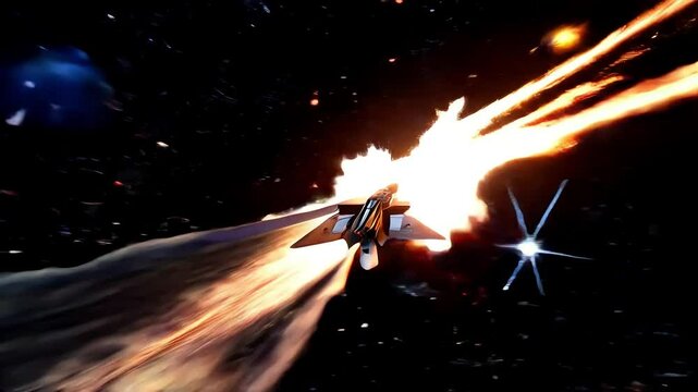 The space fighter flies