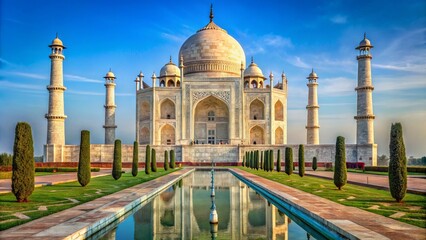Obraz premium An Iconic White Marble Mausoleum Located In Agra, India, Known For Its Intricate Carvings And Symmetrical Architecture.