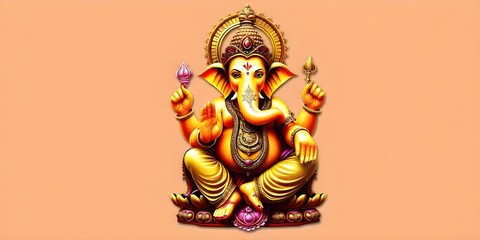 Golden Ganesha Statue on Peach Background