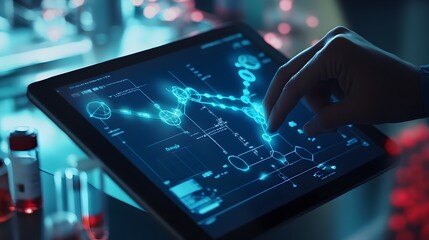 Augmented Reality Interface on Tablet Showcasing Advanced Scientific Data Visualization