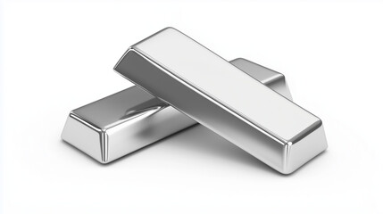 Bar of silver, white background, emphasizing the concept of investing money in silver. The image captures the sleek, polished surface of the silver bar, highlighting its value.