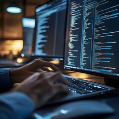 Adept Programmer Seamlessly Integrating API with Website Hands Deftly Typing Commands in Minimalist