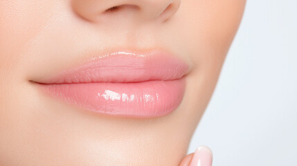 Obraz premium Woman showing perfect smooth skin after applying lip balm