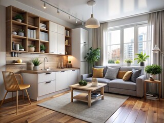 Cozy And Stylish Studio Apartment Interior Design With Compact Furniture And Space-Saving Solutions