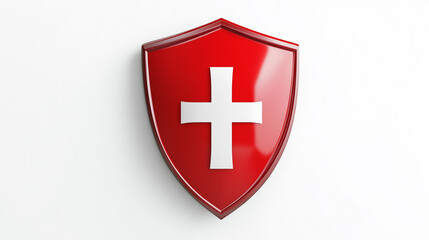 Obraz premium Red shield with a white cross representing switzerland providing protection
