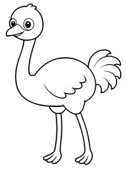 Cute Ostrich Cartoon Art Vector svg lineart coloring page