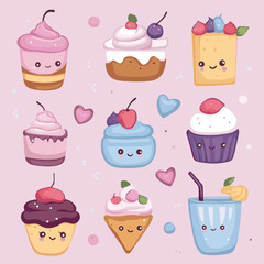 Vector set of kawaii desserts
