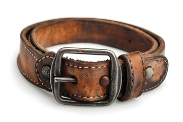 Vintage Leather Belt with Distressed Finish and Metal Buckle