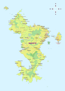 Detailed political physical map of Mayotte Island