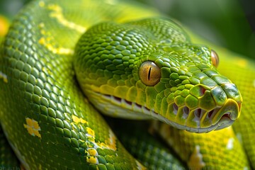 Fototapeta premium Captivating Close-Up of a Vibrant Green Python
