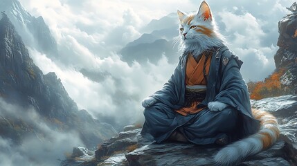 A Cat in Meditation on a Mountaintop.