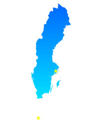 Map of Sweden with its capital Stockholm in professional blue style