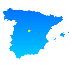 Map of Spain with its capital Madrid in professional blue style