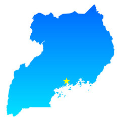Map of Uganda with its capital Kampala in professional blue style
