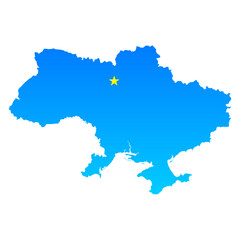 Map of Ukraine with its capital Kyiv in professional blue style