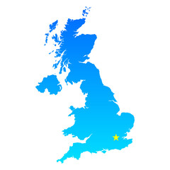 Map of United Kingdom with its capital London in professional blue style