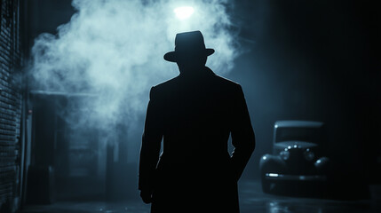 Old fashioned retro style gangster movie noir picture in dramatic scene moment
