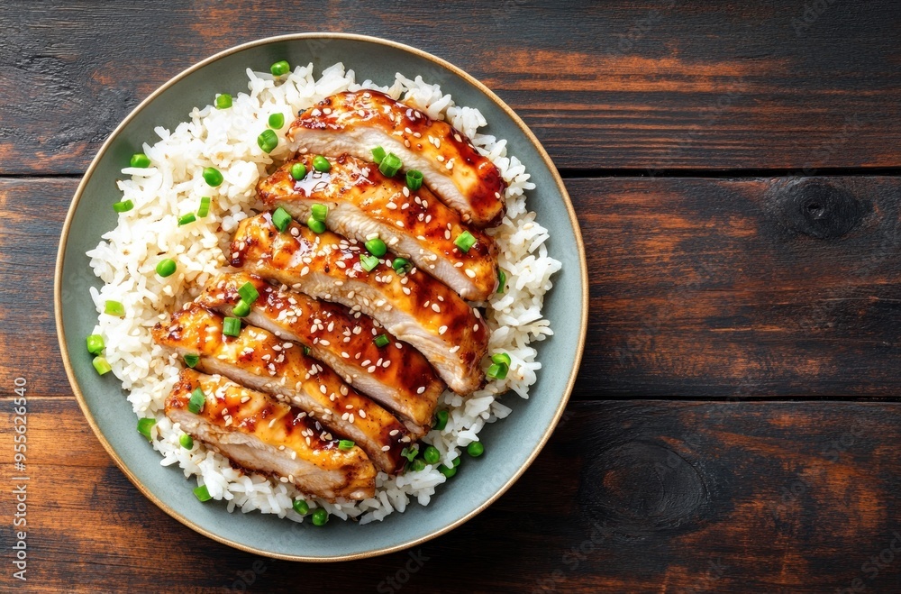 Sticker Teriyaki Chicken with Rice and Sesame Seeds