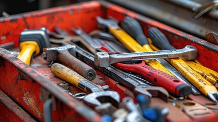 Fototapeta premium A collection of tools neatly organized in a toolbox, symbolizing hard work