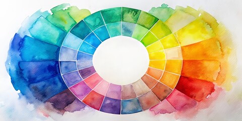 Fototapeta premium Soft, blended hues of a watercolor color wheel bleed into each other, creating a dreamy, ethereal gradient of