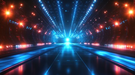 Fototapeta premium Game Show Backgrounds. Abstract and Futuristic Stage Arena Spotlight in Bright Blue Background