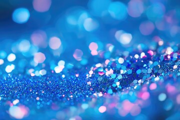 Happy Holidays Blue Glow. Glistering Mica Confetti on Sparkling Blue Abstract Background