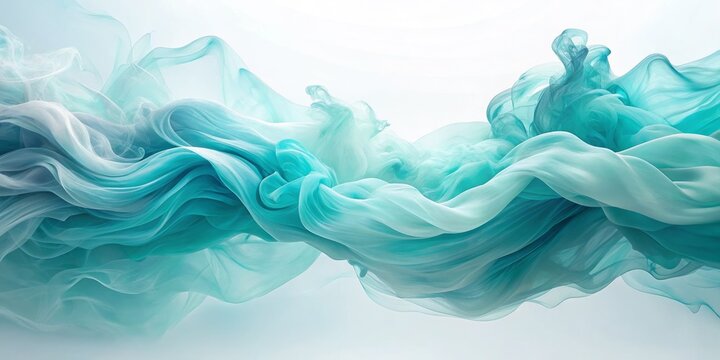 Soft, Ethereal Streaks Of Cyan Watercolor Mingle And Flow, Creating An Abstract And Calming Composition.