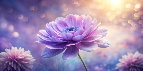 Obraz premium Softly blended watercolor hues bring to life a delicate, blooming purple flower, its petals unfolding like a whispered