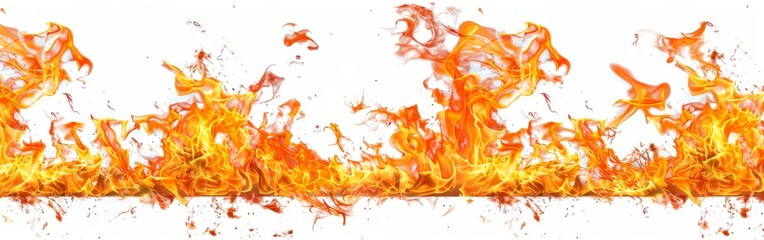 Fire flames isolated on white background, burning fire flames texture banner panorama