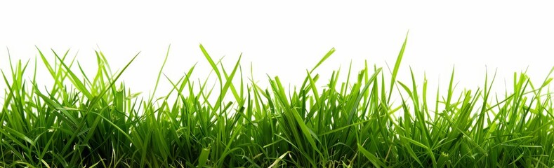 Grass isolated on white background, green grass border banner design. Spring or summer landscape