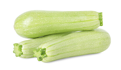 Many fresh ripe zucchinis isolated on white