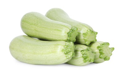 Many fresh ripe zucchinis isolated on white