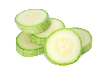Pieces of fresh zucchini isolated on white
