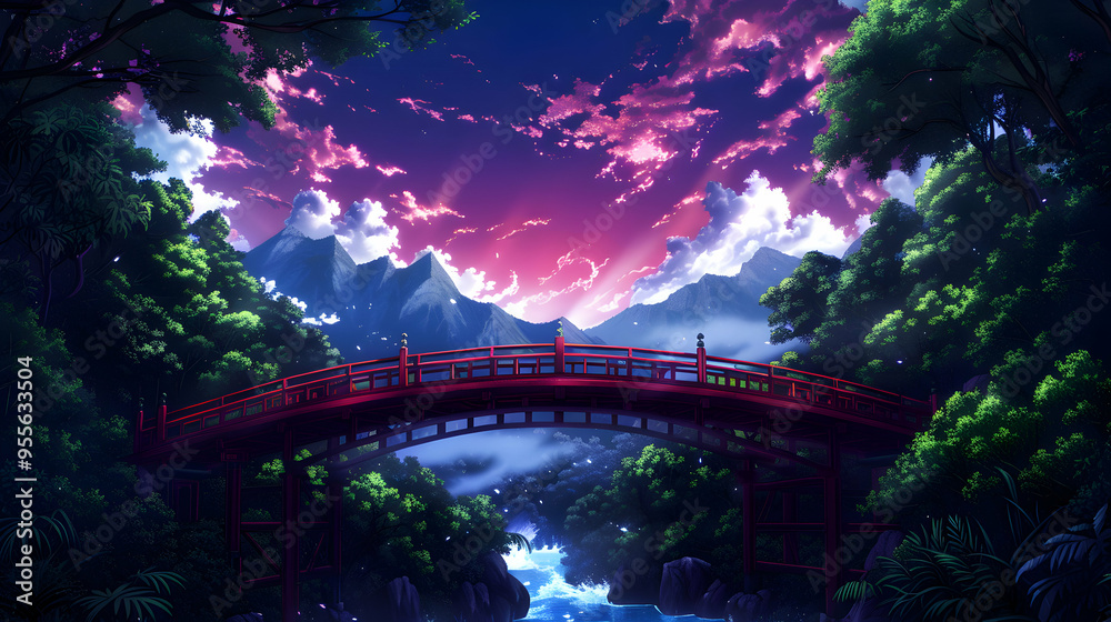 Wall mural bridges landscape anime style