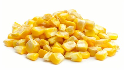 Fototapeta premium Pile of yellow corn kernels isolated on white background