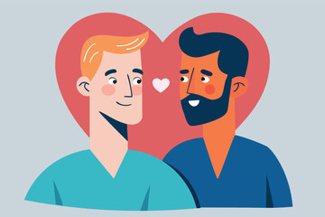 LGBT love couple men in romantic relationships. Pride month concept. Vector flat illustration