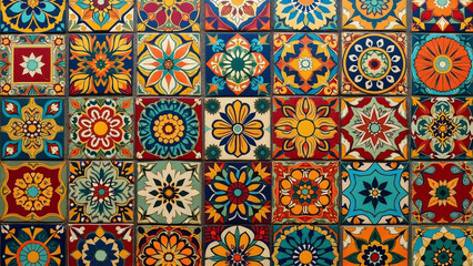 Colorful Patterned Tiles in a Grid