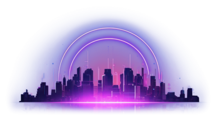 PNG Simple digital city purple light architecture.